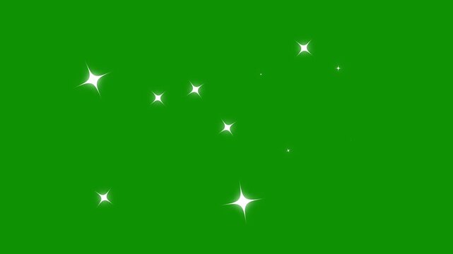 Sparkle twinkle star animation. Twinkling stars night sky shine animation, white cartoon sparkles in doodle style on green screen background 4k animation