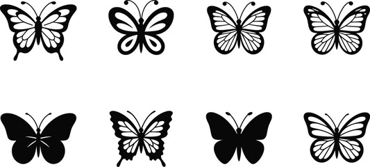 Fototapeta premium Butterfly Silhouette Icon Collection with Decorative Wings Flying Insect and Nature Vector Set