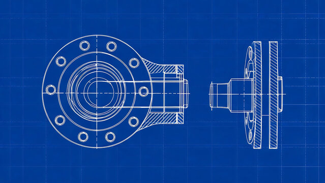 A technical blueprint showing sectional and orthographic views of a mechanical flange component for engineering use.