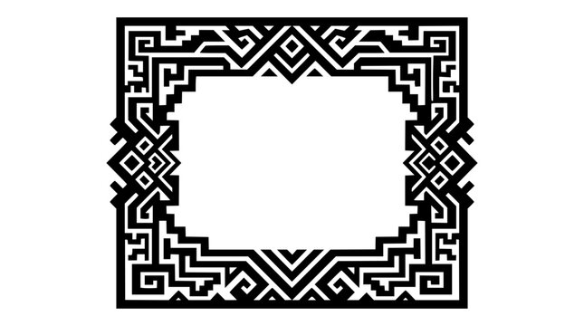 Black and White Geometric Ethnic Frame with Mayan and Aztec Inspired Patterns