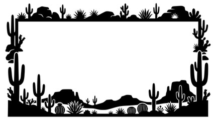 Obraz premium Southwestern Desert Border with Cacti and Mountains Silhouette