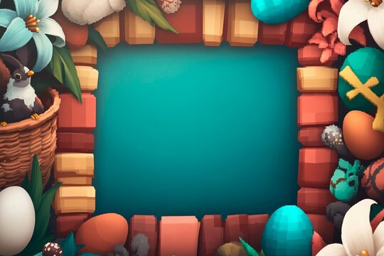 Holiday Easter postcard featuring pixel glitch design and colorful elements