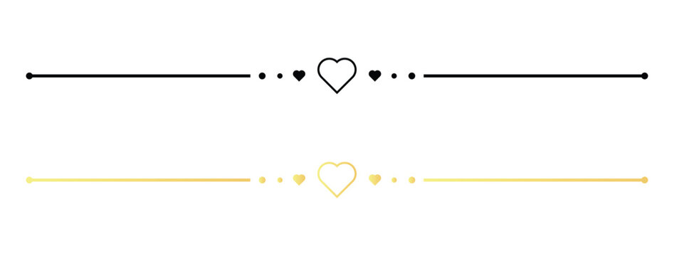 Heart divider line black and gold, decorative text separator