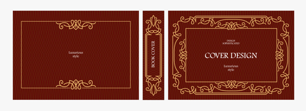 Elegant horizontal vintage book cover design with ornate Art Deco frame, geometric decorative ornaments, and luxurious retro style for publications, albums, posters, and premium layouts