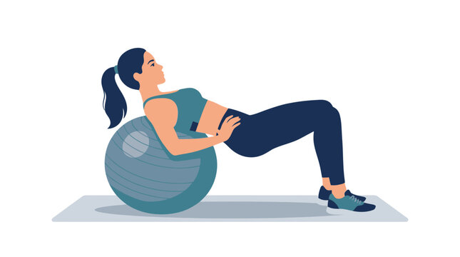 Woman doing hip thrust exercise with fitness ball on mat, healthy lifestyle, fitness