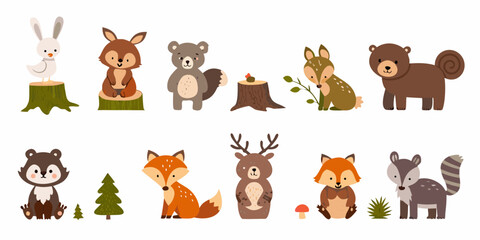 Forest Animal Characters Vector Illustration Collection On White Background © Nova