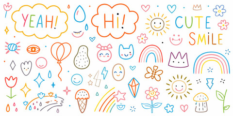 Colorful Vector Illustration Collection Of Hand Drawn Emoticons And Decorative Elements © Nova