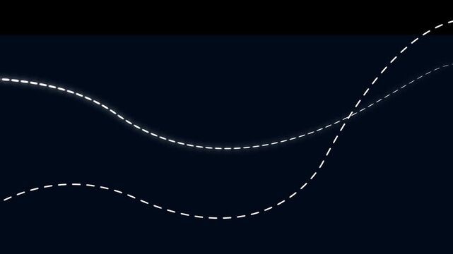 Two dotted line path from one point to another animation on black background