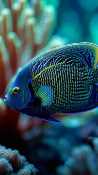 Colorful tropical angelfish underwater portrait