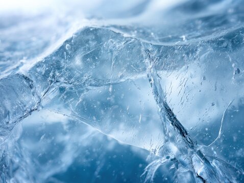 Close up of cracked ice surface with light blue tones