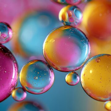 Colorful oil and water bubbles abstract macro
