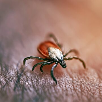 Macro view of a tick on human skin