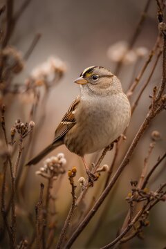 Small brown bird perched on a dry branch