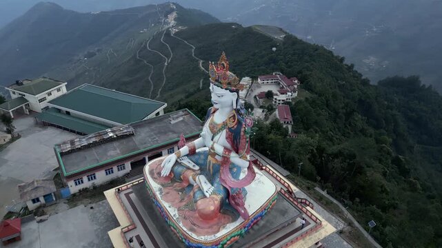Aerial View of White Tara Statue in Tawang, Arunachal Pradesh, India