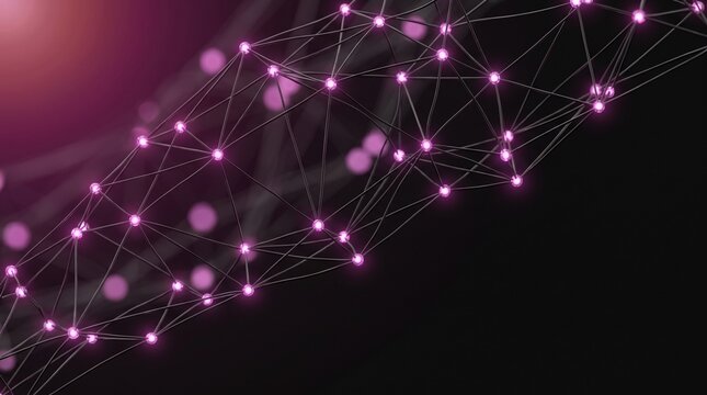 Intricate pink glowing network nodes and dark geometric connections on deep black background