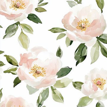 Watercolor blush pink floral seamless pattern textile design