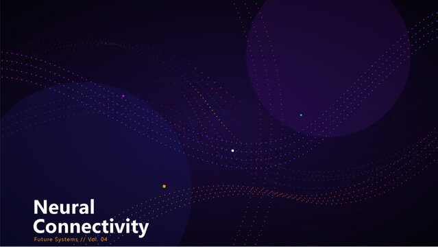 Neural connectivity future systems abstract background with glowing particle paths and circular nodes representing deep learning and data flow