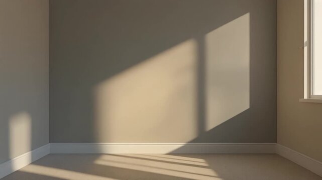 Empty Room Corner Wall Background with Aesthetic Window Frame Shadow and Warm Morning Light