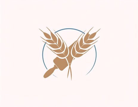 Wheat ears and rolling pin emblem for bakery and food industry
