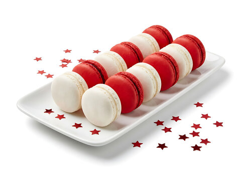 Red and White French Macarons National Day Dessert Mockup