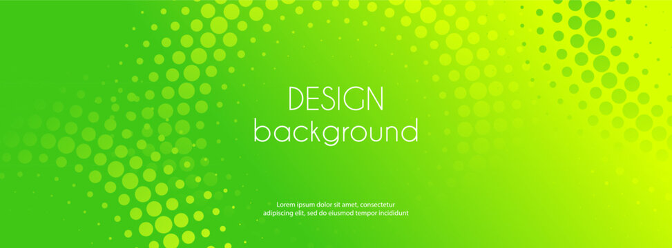 Green gradient abstract background with halftone dotted circles. Vector minimalist creative banner template for website