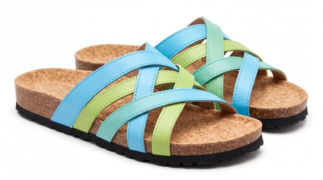 Pair of colorful woven cork sandals for women