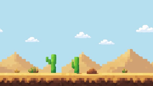 Pixel Art Desert Landscape Retro Video Game Background