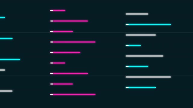 Abstract motion graphics of glowing neon lines shifting in digital patterns against a dark background