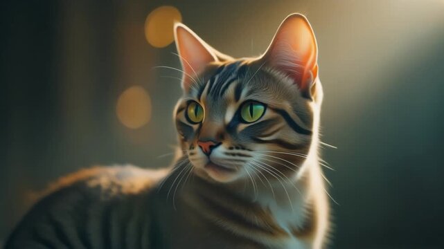 Close Up Portrait of Beautiful Domestic Bengal Cat Looking Around with Soft Lighting