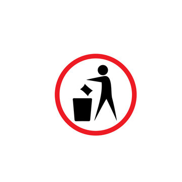 Universal Keep Clean Tidy Man Trash Disposal Red Circle Pictogram Icon
