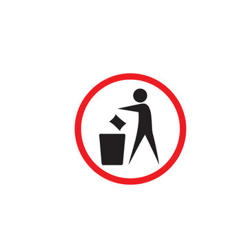 Universal Keep Clean Tidy Man Trash Disposal Red Circle Pictogram Vector Icon