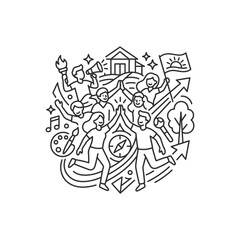 Obraz premium Diverse community activities and professional icons concept.