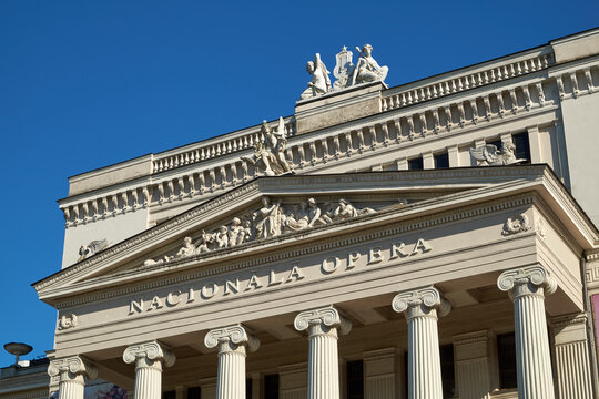Facade of Latvian national opera close up Riga city, Latvia.