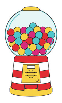 Retro gumball machine with colorful candy spheres in a clear dome on a white background, isolated minimalist design concept