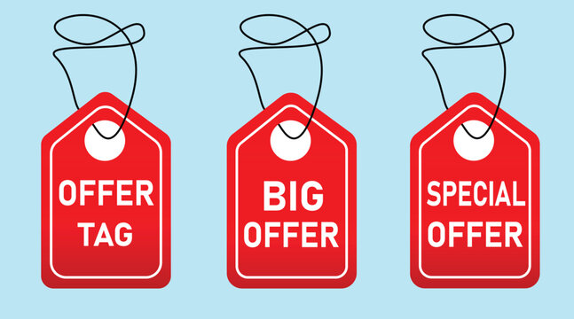 Offer tag, Discount Offer, Big Sale, Big Deal Offer, Special Offer, Discount Price, Big Offer, Maga Sale Price Tag Vector Illustration