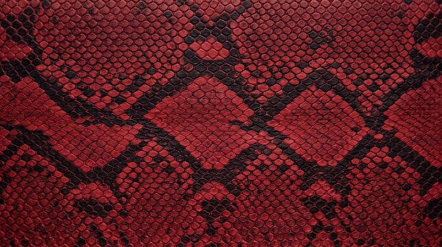 Luxury Red and Black Snakeskin Leather Texture Background with Exotic Pattern