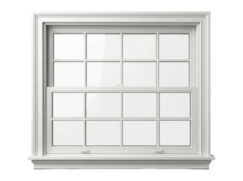 White sash window with grid pattern isolated on transparent background
