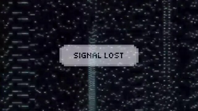 Retro television static background with a signal lost error notification box on pixelated analog screen glitch texture