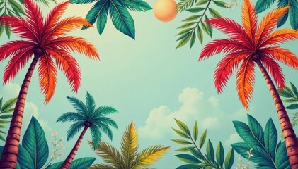 Colorful vintage palm tree pattern Hawaiian summer background , illustration, retro