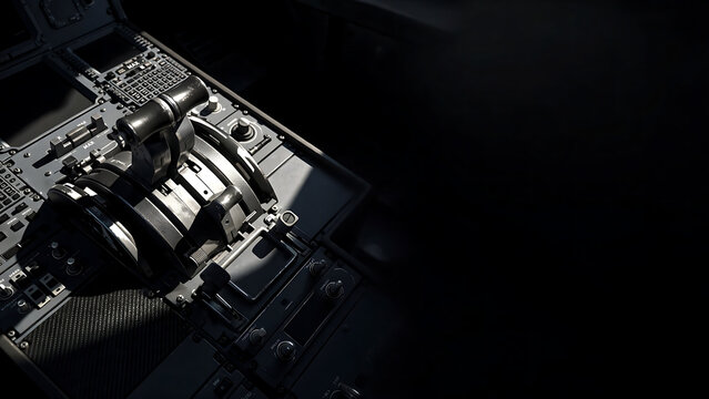 Futuristic Industrial Machinery Detail with Dramatic Lighting on Dark Background for Technical Concept