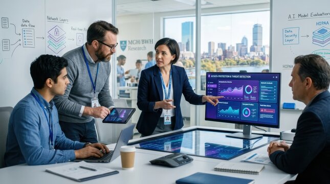 Diverse team collaborates on advanced data security and threat detection project