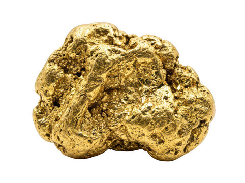 Raw gold nugget isolated on transparent background