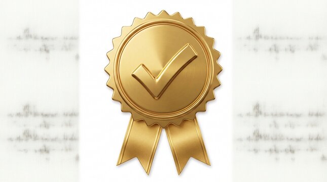 Golden seal of quality with a check mark icon