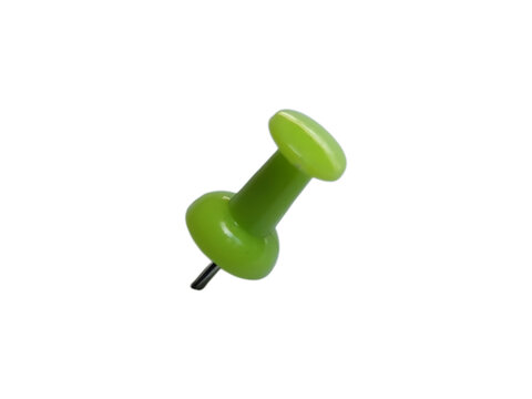 Single bright green push pin for office and school organization