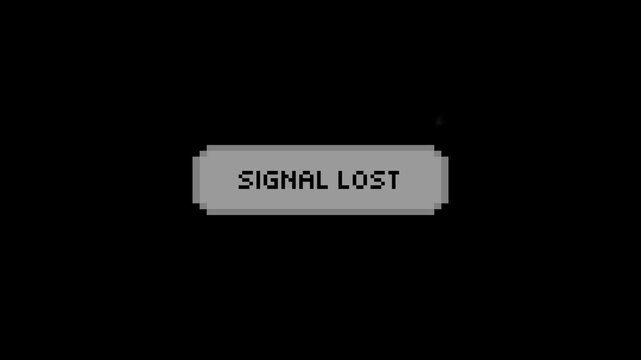 Pixel art glitch screen with signal lost notification message on black background for retro gaming interface and connectivity error display
