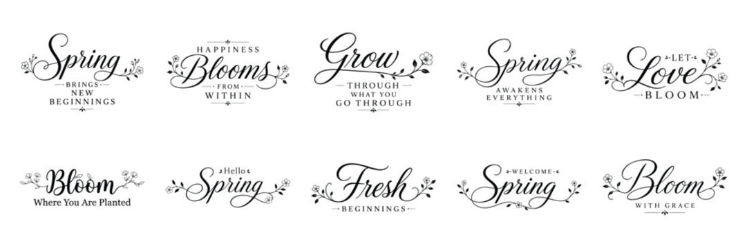 Spring Minimal Botanical Typography Bundle Collection with Elegant Floral Lettering Quotes, Black and White Script Designs for T Shirt, Cricut, Sublimation and Craft Projects