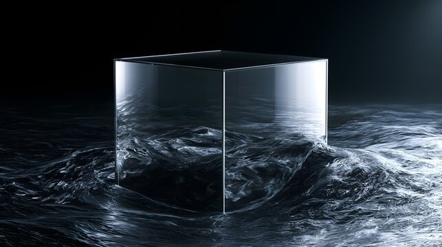 Glass Cube Emerging from Dark Water Stage
黒い水面から現れるガラスキューブステージ