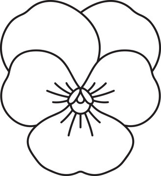 Minimalist pansy flower icon, simple flat vector illustration of a graphic pansy face with five distinct petals, isolated on white.