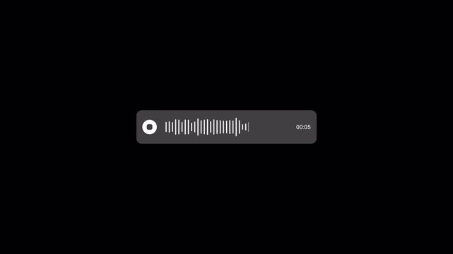 Voice Message Audio Waveform Animation with Alpha Channel, Chat Voice Note Sound Bars Overlay on Transparent Background in 4K.