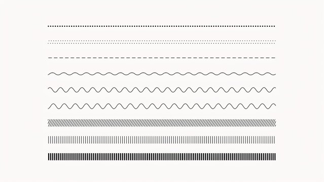 Set of horizontal divider lines, dashed, dotted, and wavy patterns